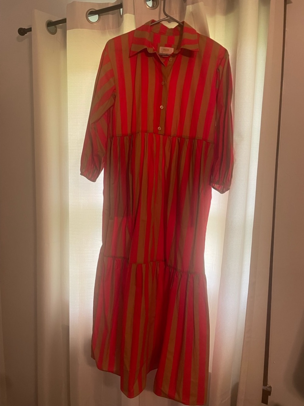 Maeve Womens Striped Button-Front Dress - Red & Green